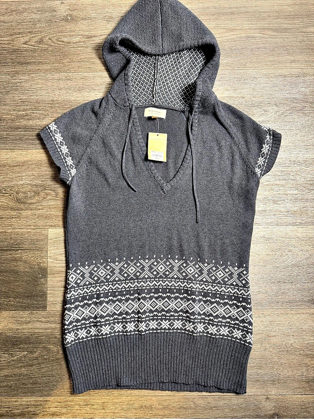 Sonoma Women's Hooded Sweater Gray & White Size XLarge NWT